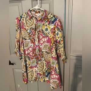 Umgee Blouse Size Small Hi Low Hem 3/4 Sleeves Pink Mix size S